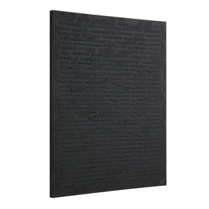 Kinetic canvas art by Renwil shown from a side angle, highlighting its textured black design.