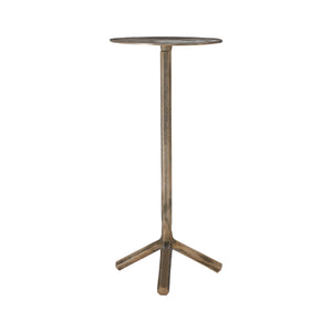 Zahra side table with a round top and three-legged base in a metallic finish