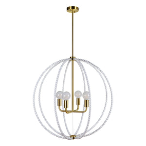 Basil Ceiling Fixture with white beads and gold accents, featuring four light bulbs.