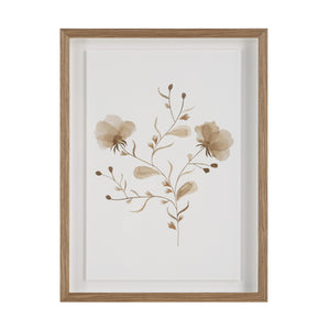 Madalena wall art featuring a floral design in soft browns, framed in light wood.