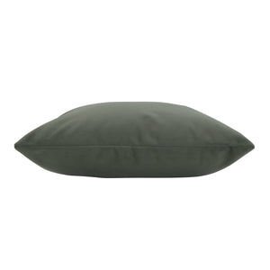 Philemon indoor pillow in dark green, side view showcasing slim profile.