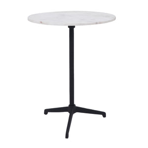 Barker Side Table with round white marble top and black metal base, showcasing a modern design.