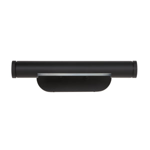 Oleandro Wall Sconce in black with a sleek cylindrical design and a chrome accent.