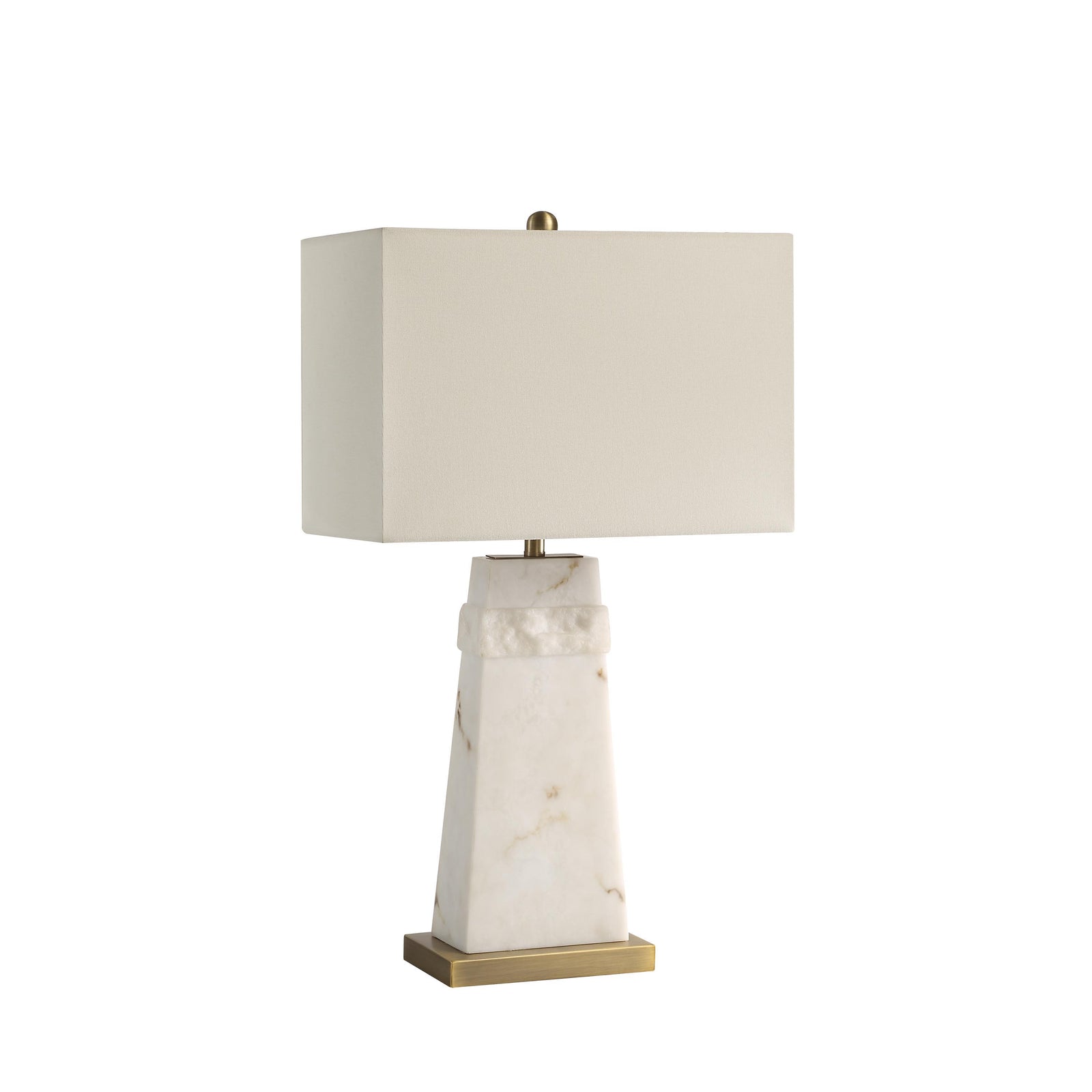 Nisrine Table Lamp with a white fabric shade and marble base featuring gold accents