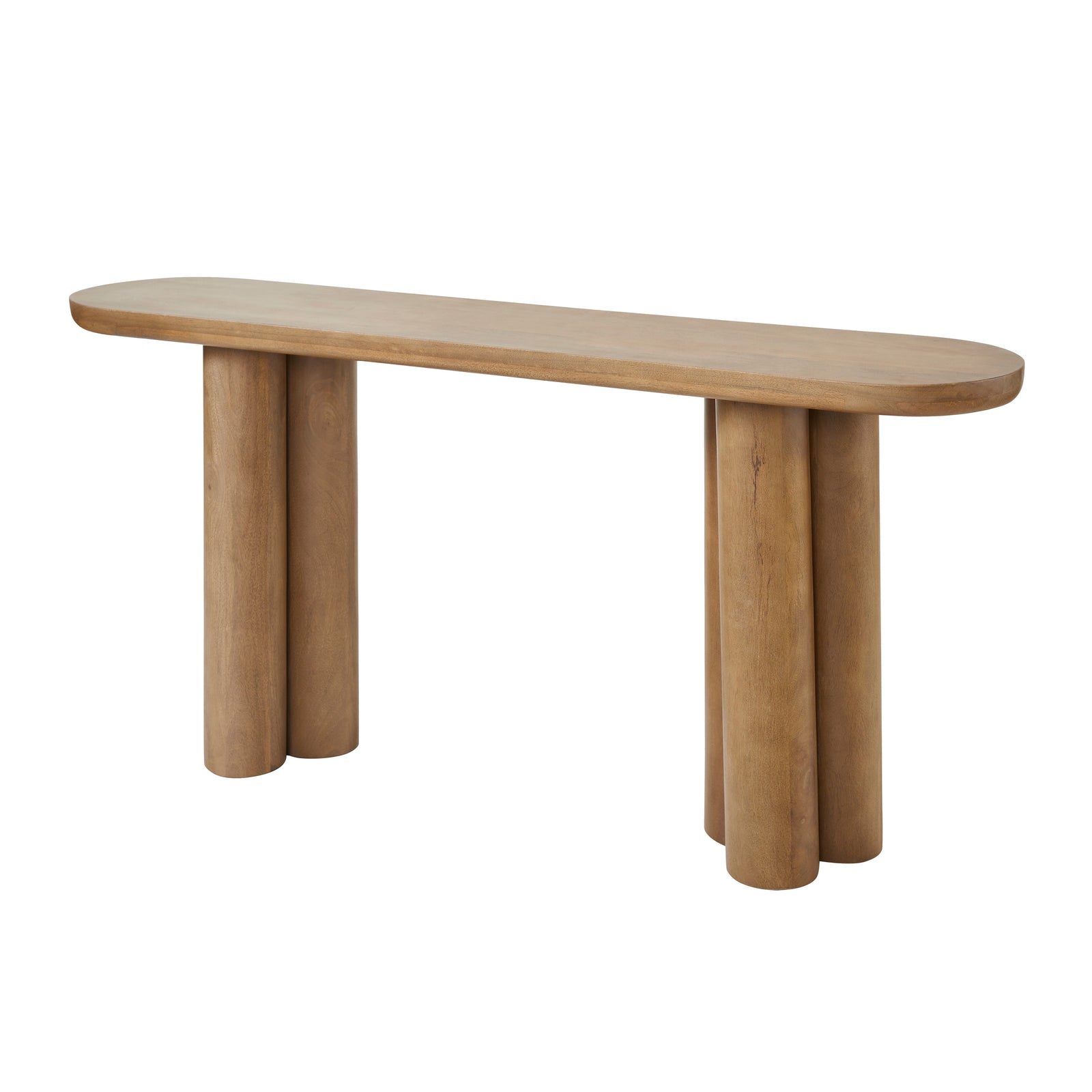 Ramona Console Table in light wood finish with rounded edges and cylindrical legs