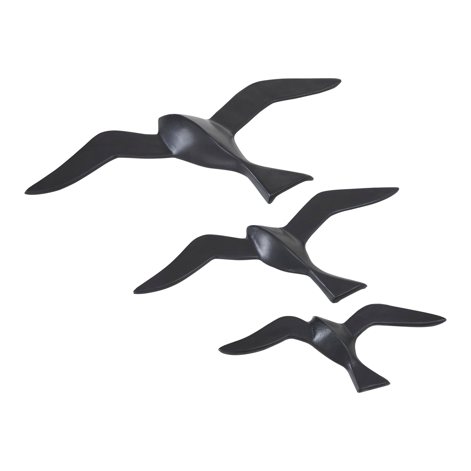 Stevens Wall Decor featuring three black bird sculptures in flight