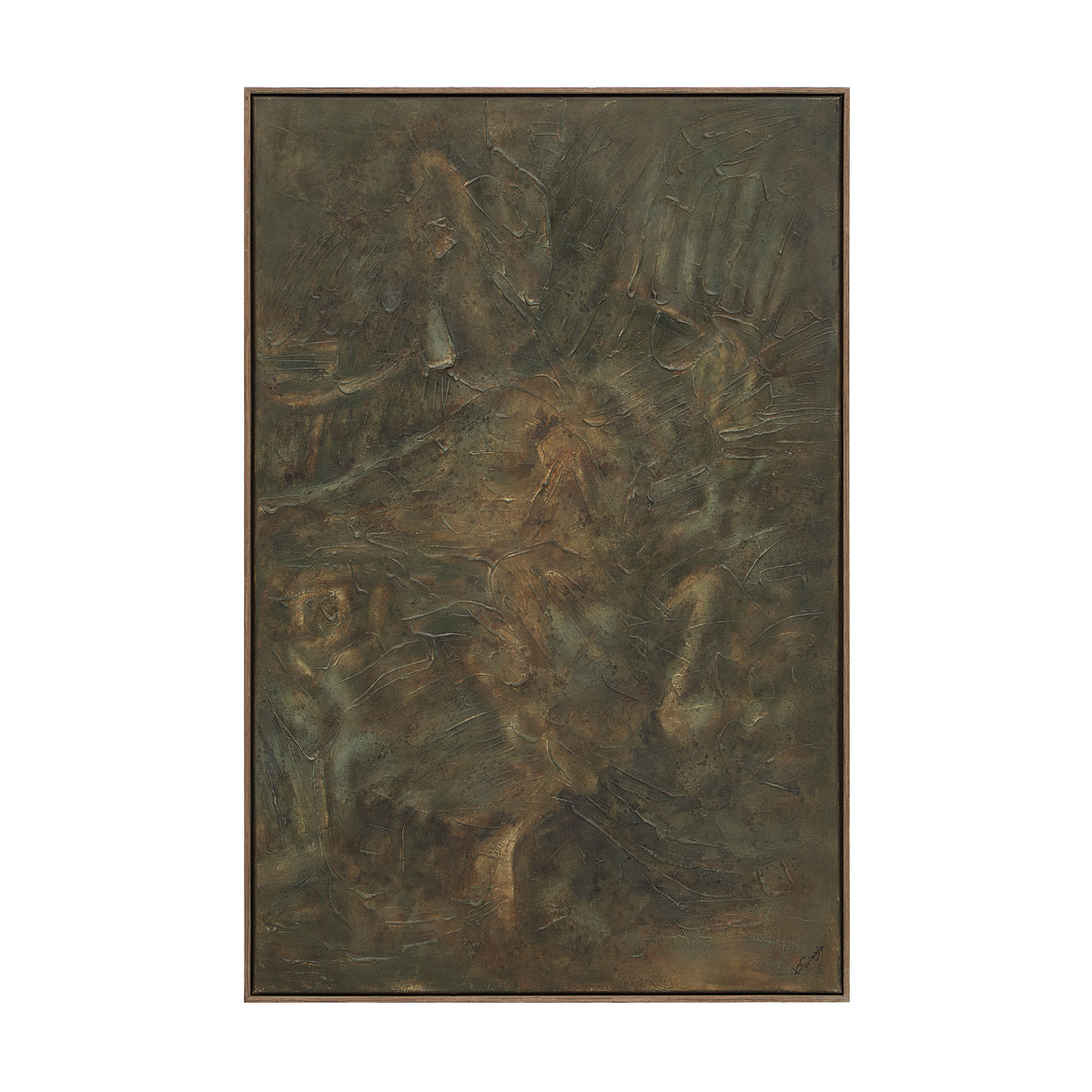 Beatrix canvas art featuring a textured abstract design in earthy tones of green and brown.