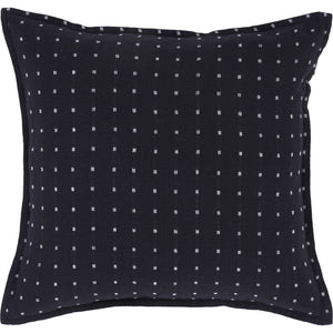 Brittany Indoor Pillow in black with white square pattern, showcasing textured fabric.