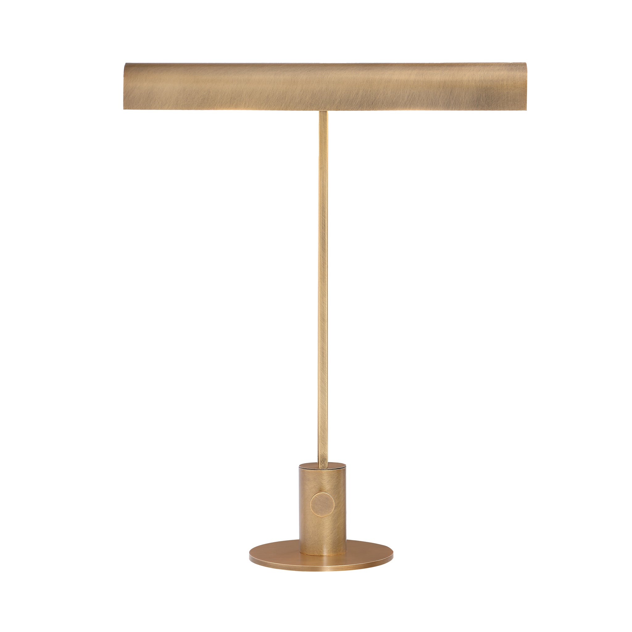 Storn Table Lamp by Renwil featuring a minimalist brushed gold shade and base.