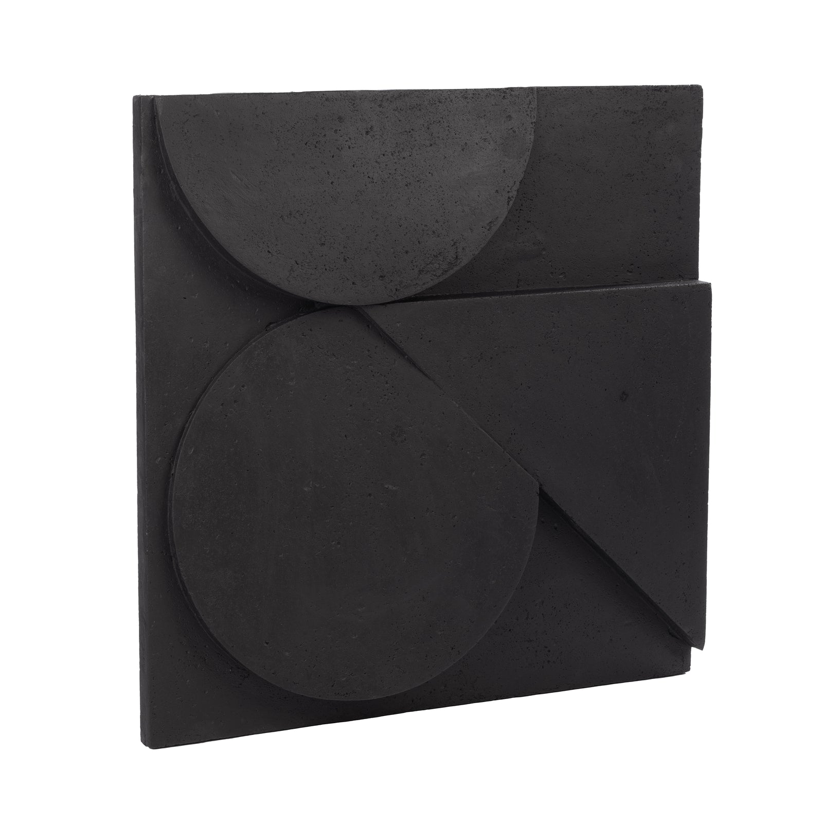 Mura wall decor featuring abstract geometric shapes in dark gray concrete.