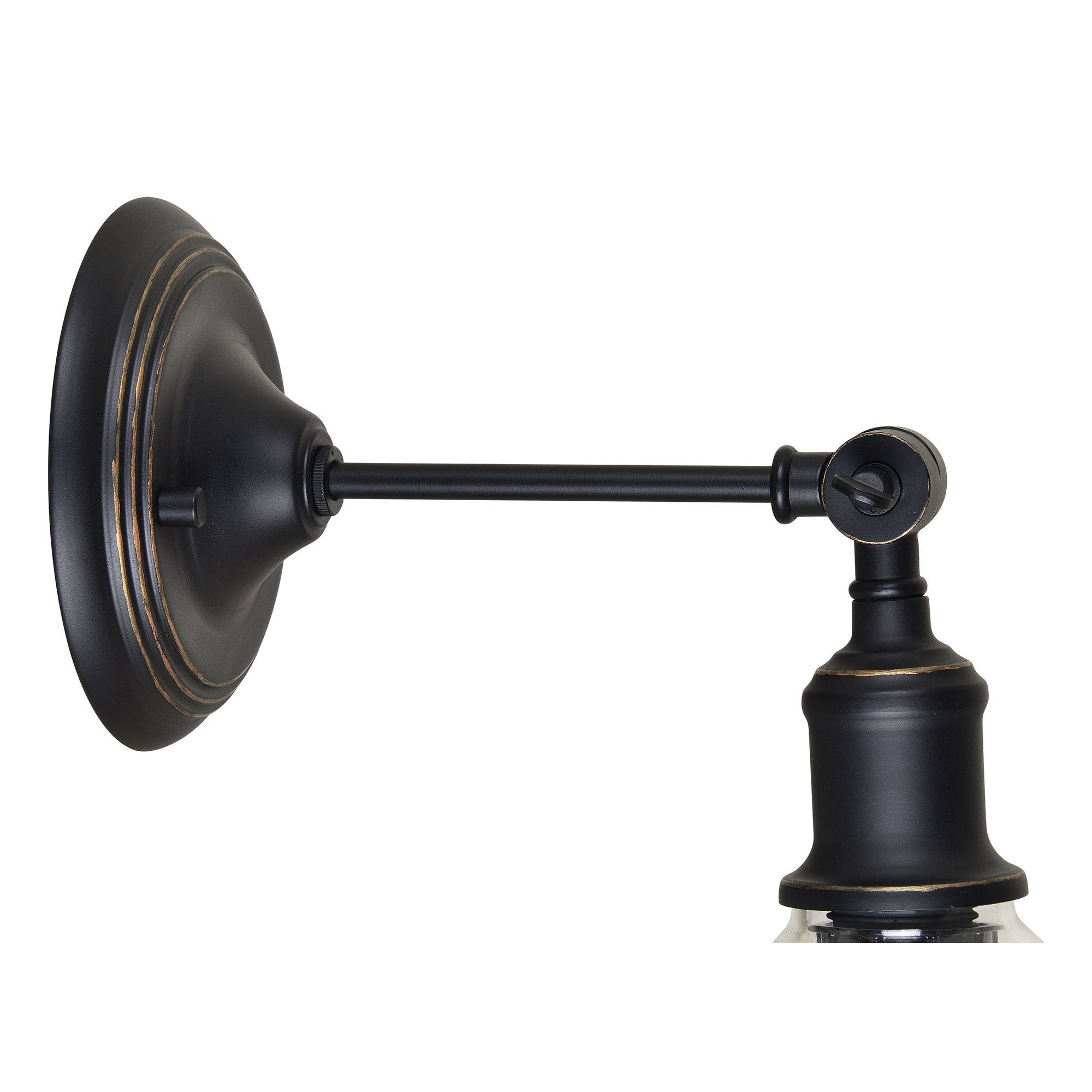 Renta Wall Sconce in black metal, highlighting the wall mount and arm design without the glass shade.