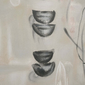 Kore Canvas Art featuring abstract black bowl shapes on a light beige background with soft brush strokes