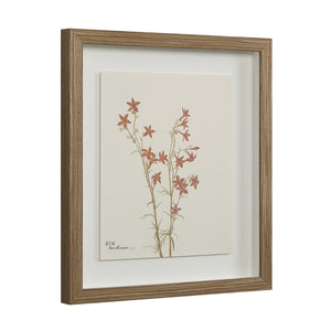 Crema canvas art showing a detailed illustration of red flowers in a natural wood frame.