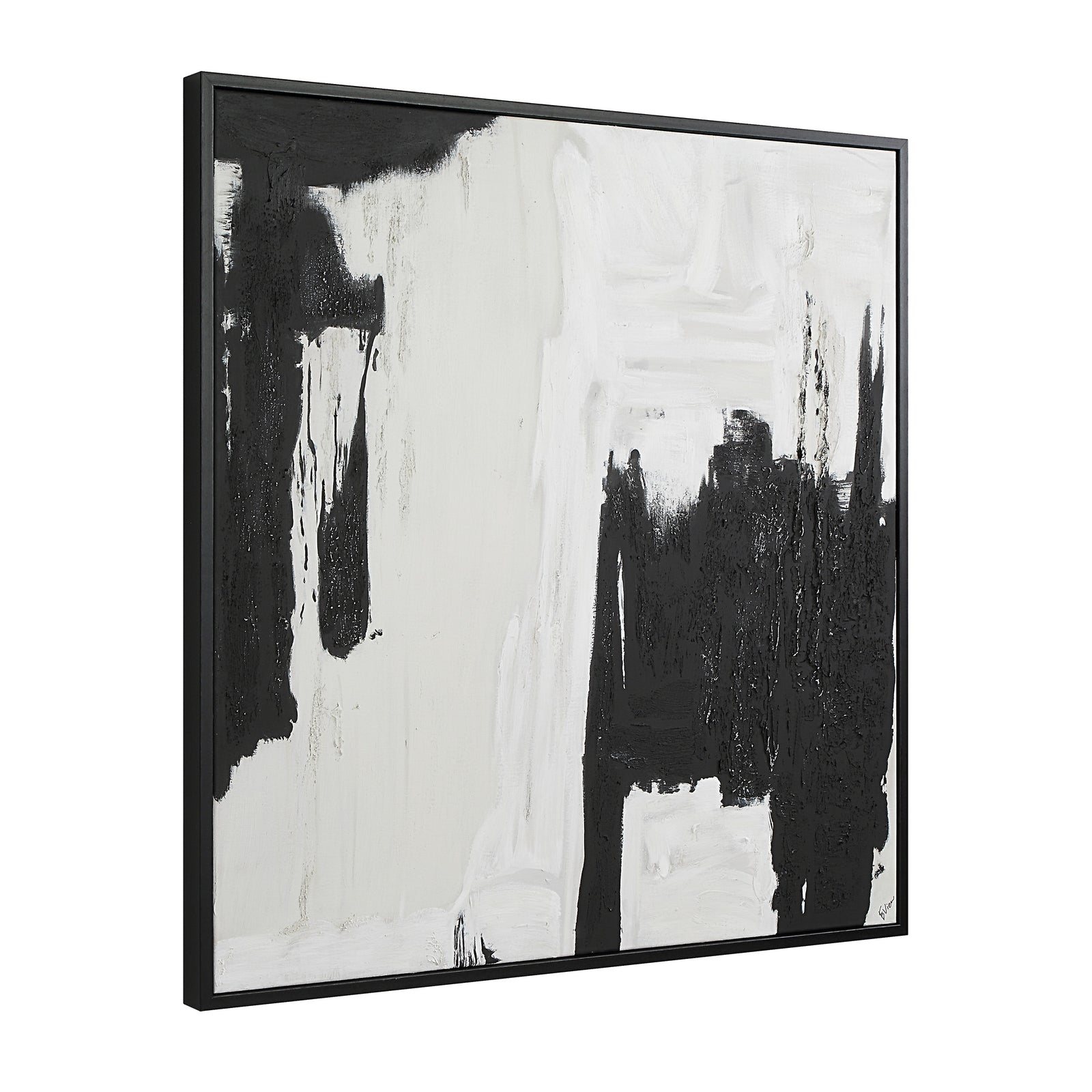 Nantes Canvas Art in black and white abstract design, framed in black.