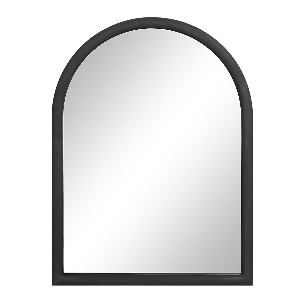 Olfito mirror with a black frame, arched top, showcasing a reflective surface.