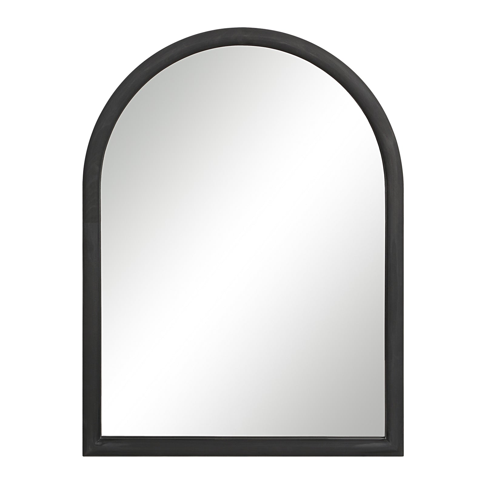 Olfito mirror with a black frame, arched top, showcasing a reflective surface.