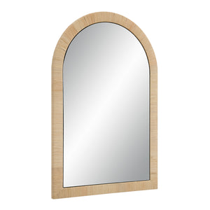 Tally Wall Mirror featuring a side view with a woven frame and arched top