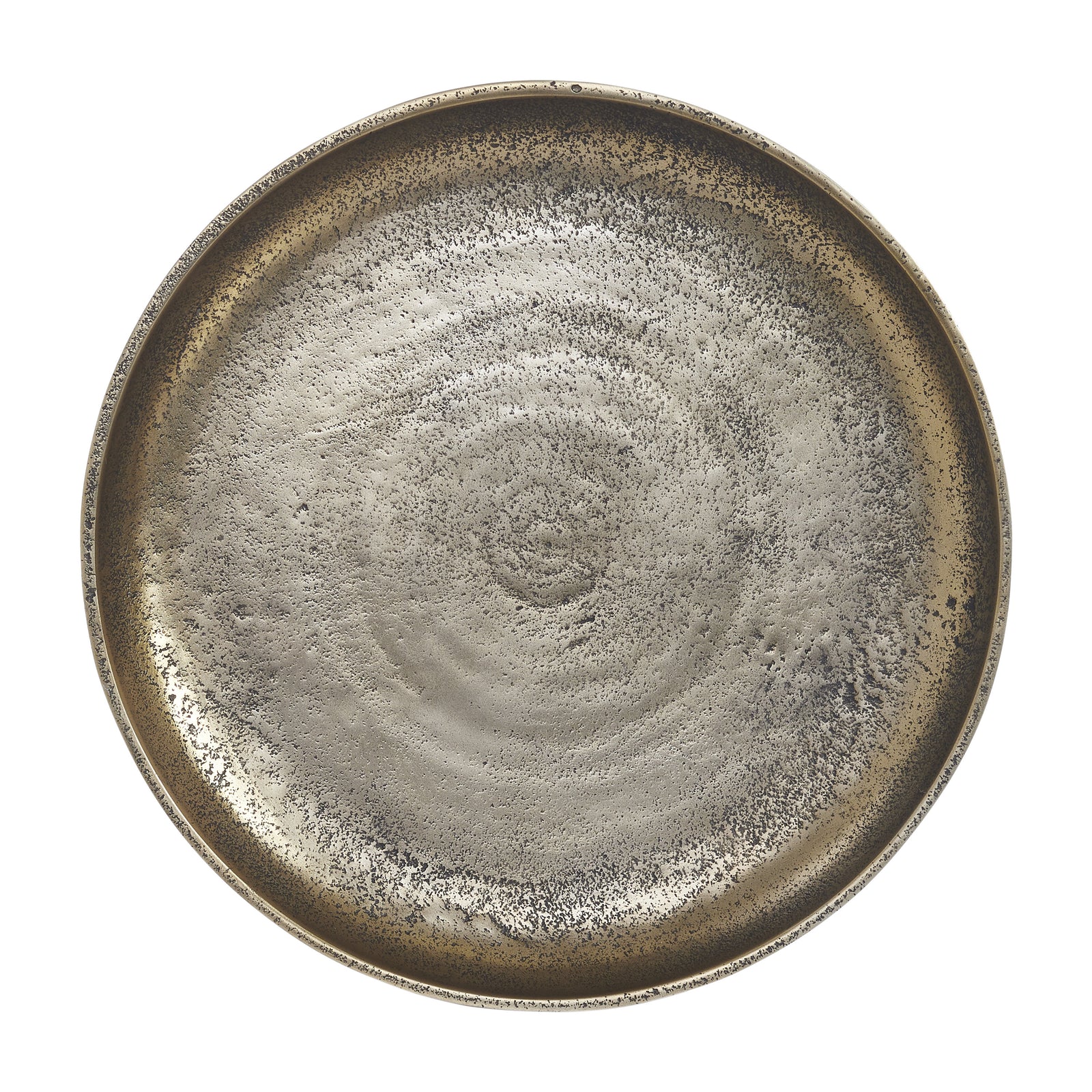 Kaleido Indoor Cast Aluminum Tray in gold with a textured surface and three legs