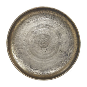 Top view of Kaleido Indoor Cast Aluminum Tray showcasing its circular design and textured finish