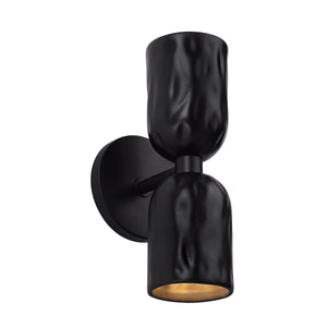 Alessia wall sconce in black with a gold interior, featuring a stylish, sculptural form.