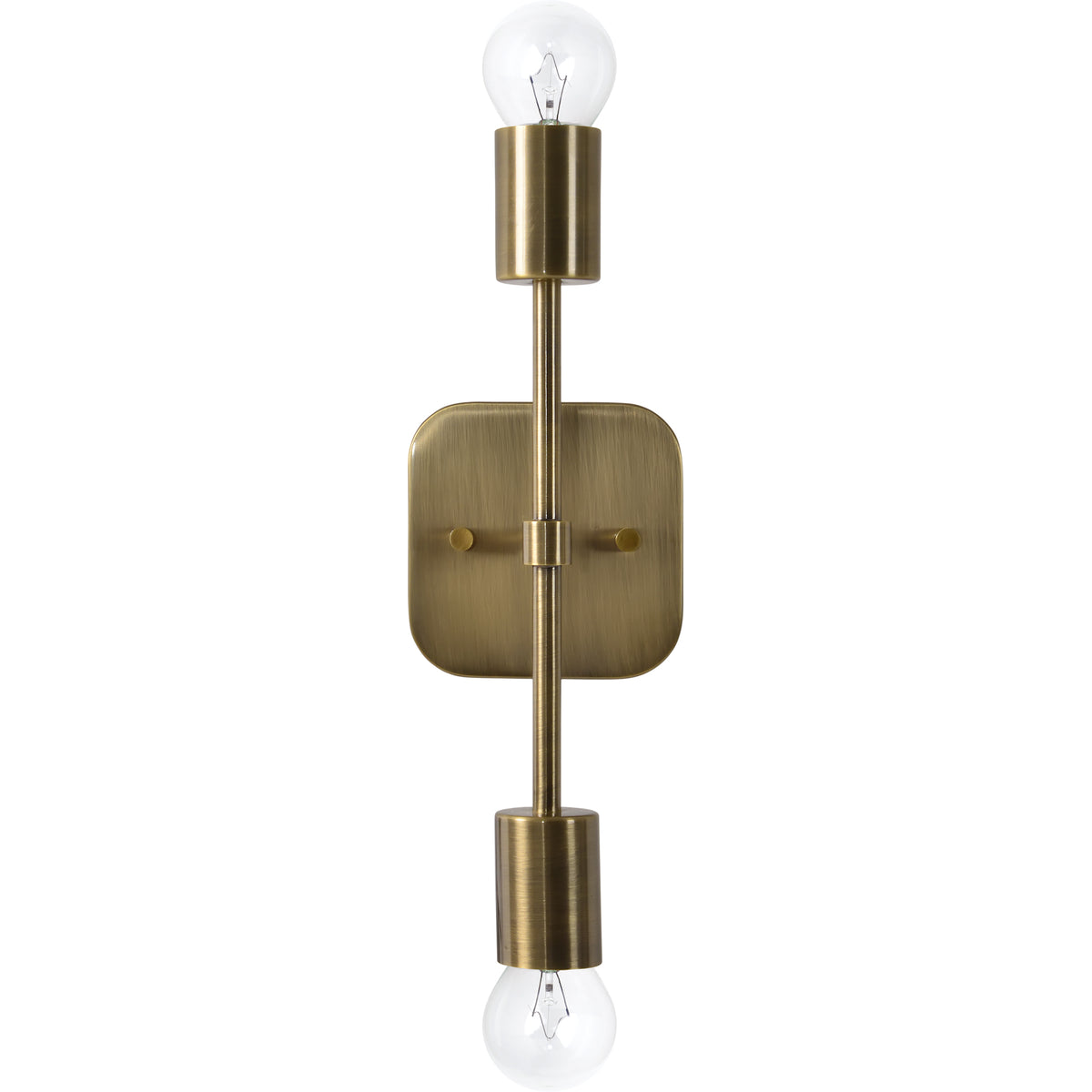 Anka Wall Sconce by Renwil, brass finish with two bulbs and a square backplate.