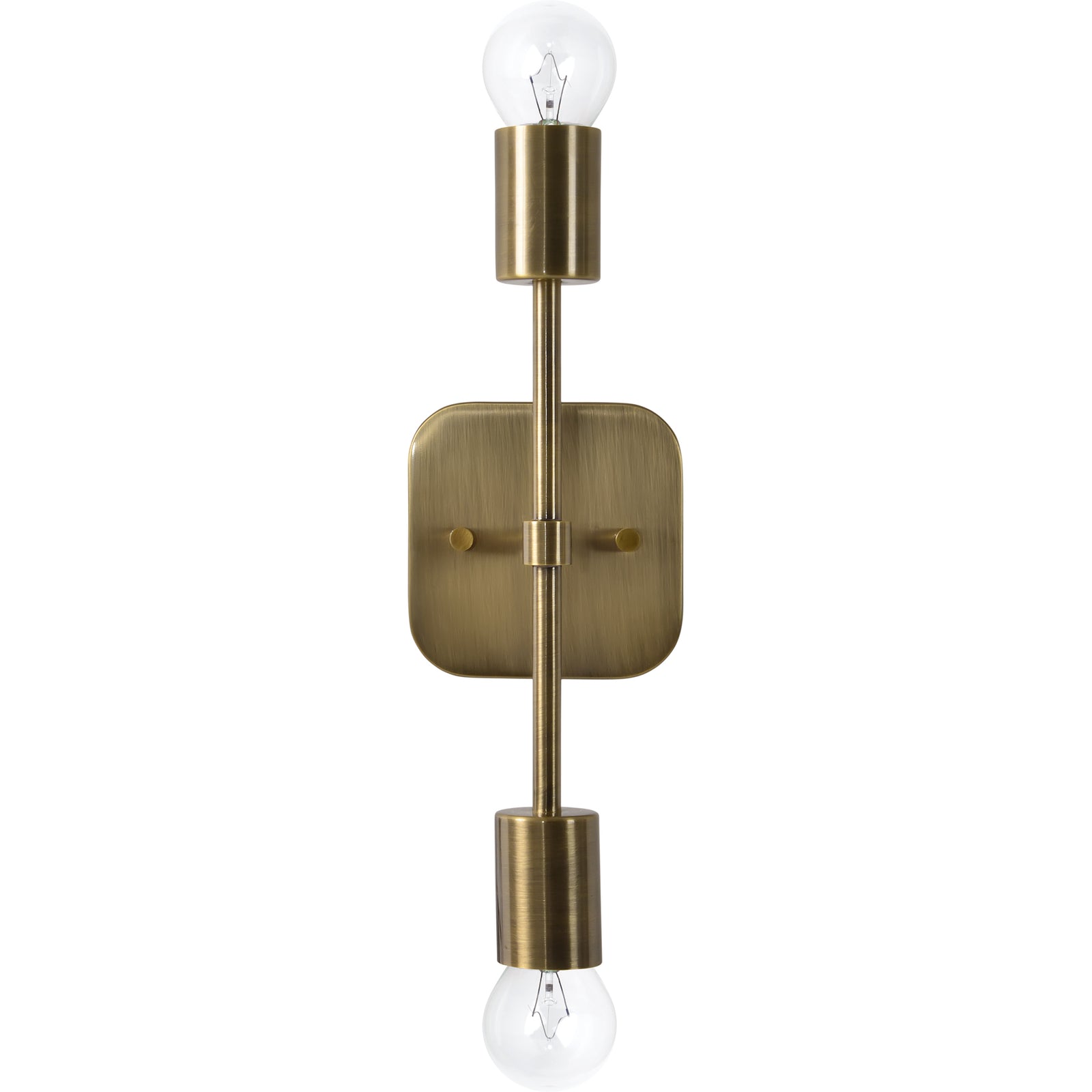 Anka Wall Sconce by Renwil, brass finish with two bulbs and a square backplate.