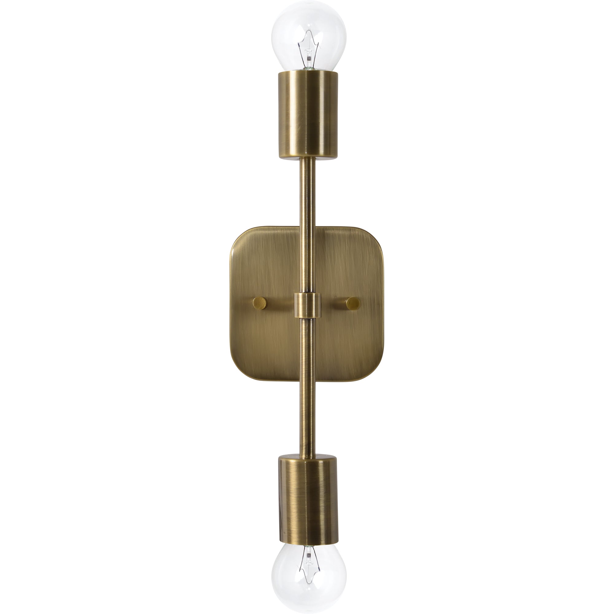 Anka Wall Sconce by Renwil, brass finish with two bulbs and a square backplate.