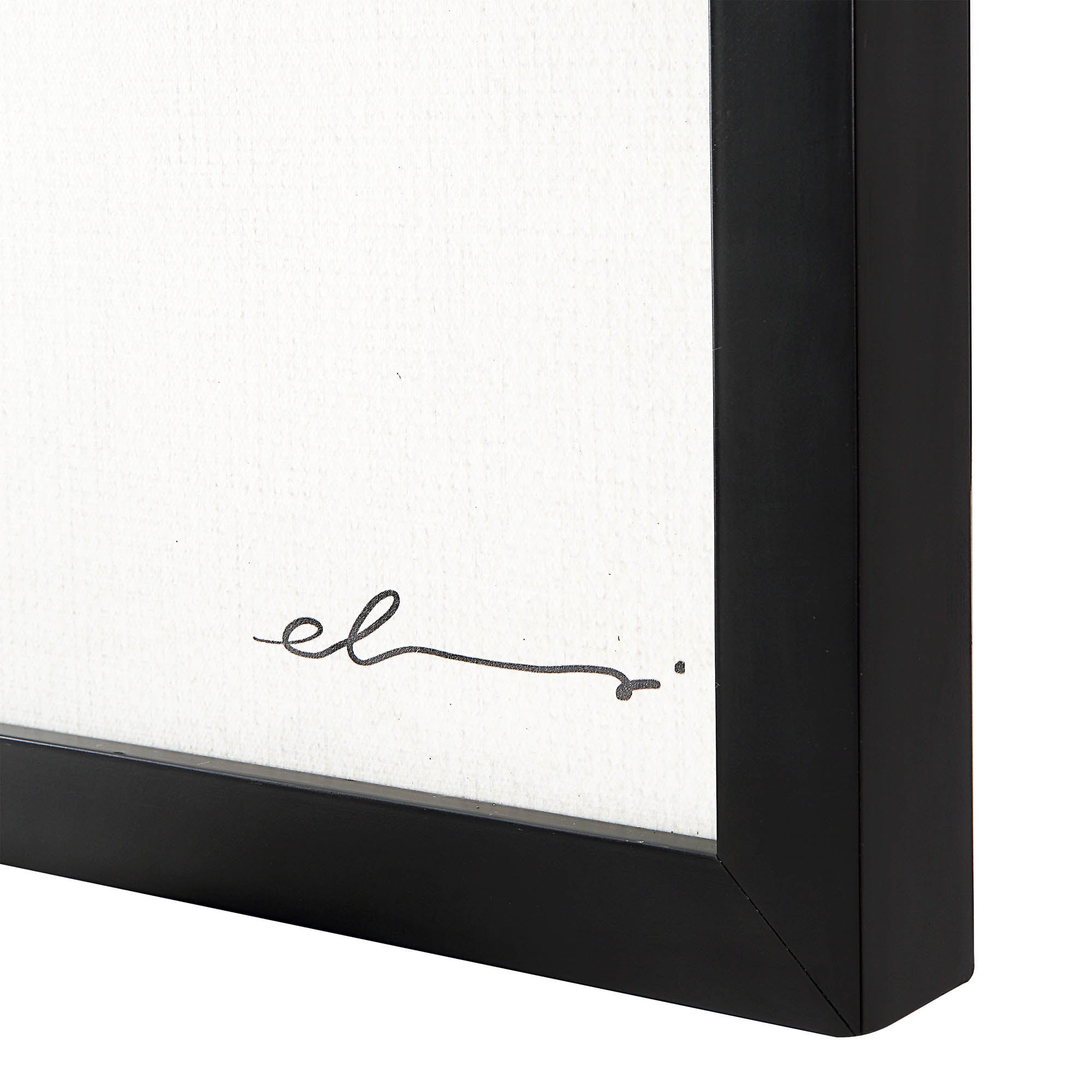 Close-up of Cercola wall art frame, highlighting the black frame and signature detail.