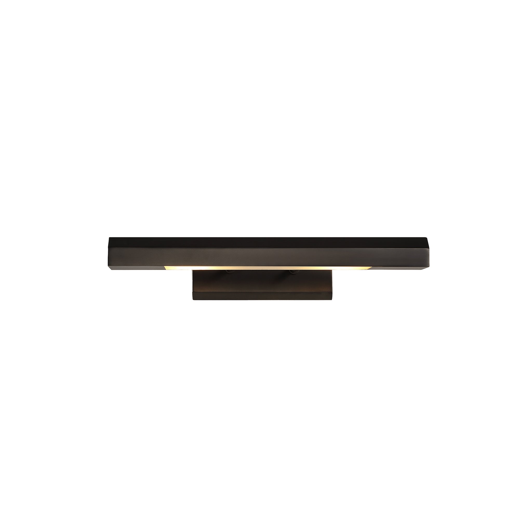 Nea wall sconce in a sleek black finish with a rectangular design and warm light accent