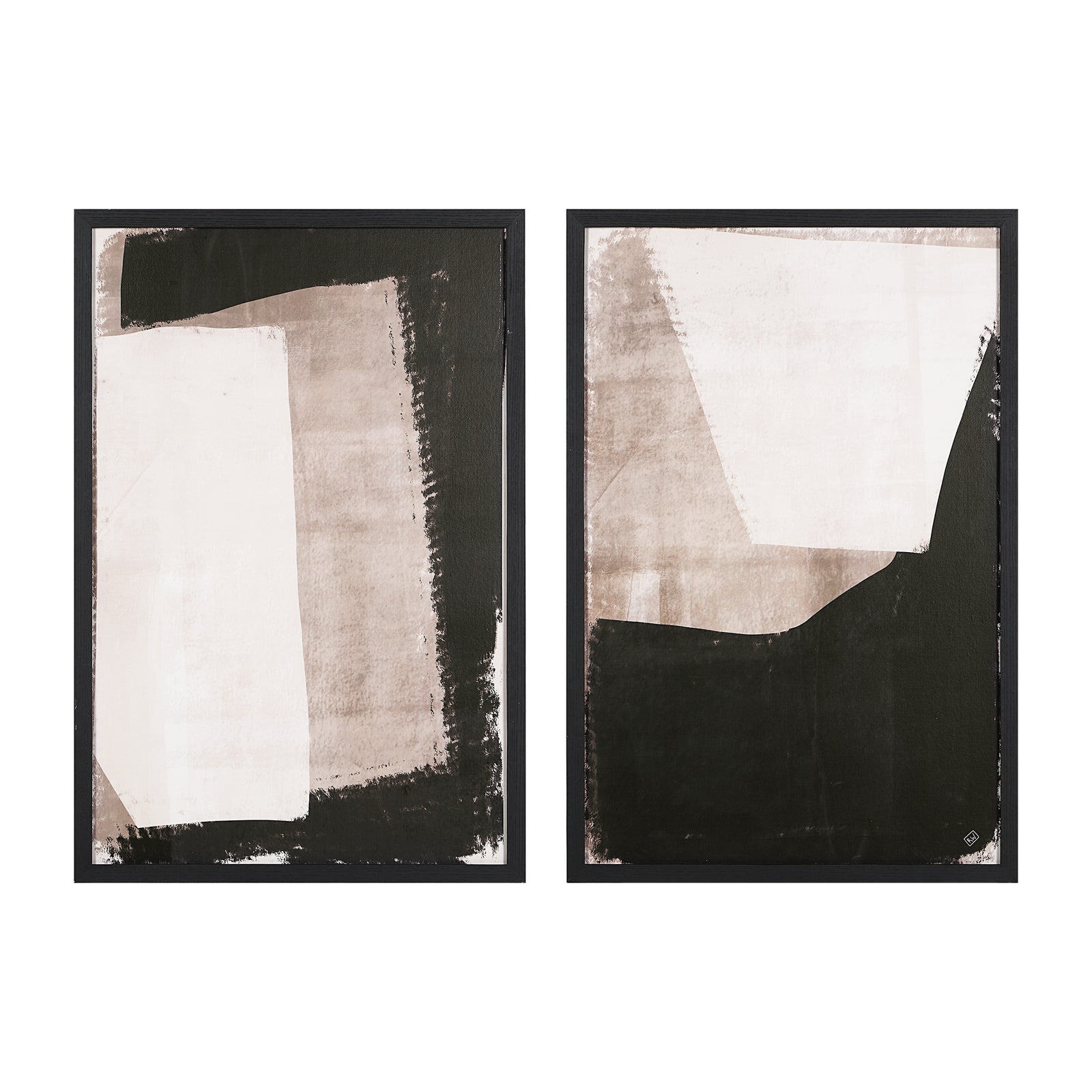 Watson wall decor featuring abstract art in black and beige tones, framed in black.
