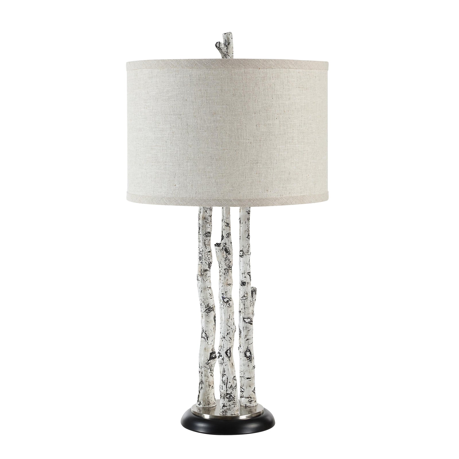 Naousa Table Lamp with white branch-style base and beige fabric shade