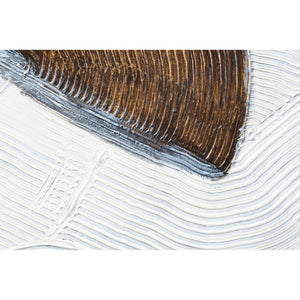 Close-up of Skylab canvas art highlighting the brown half-circle and white textured lines.