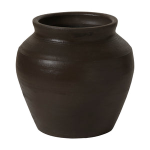 Bondi vase in dark brown ceramic with a rounded shape and smooth texture.