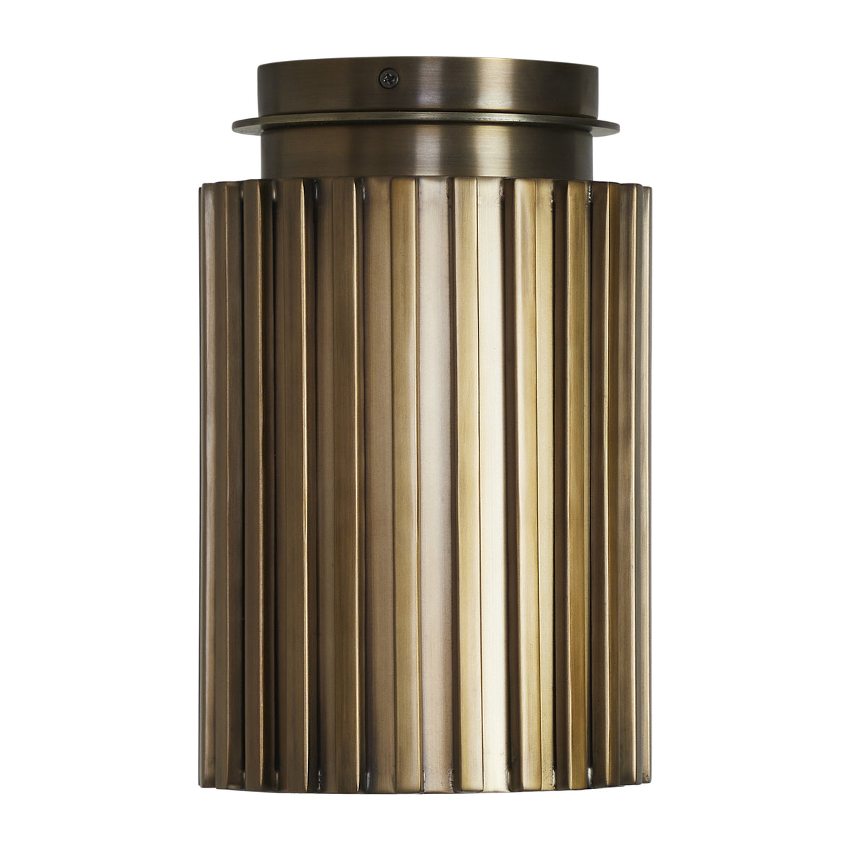Fenice Flush Mount light with a ribbed bronze finish, showcasing vertical lines.