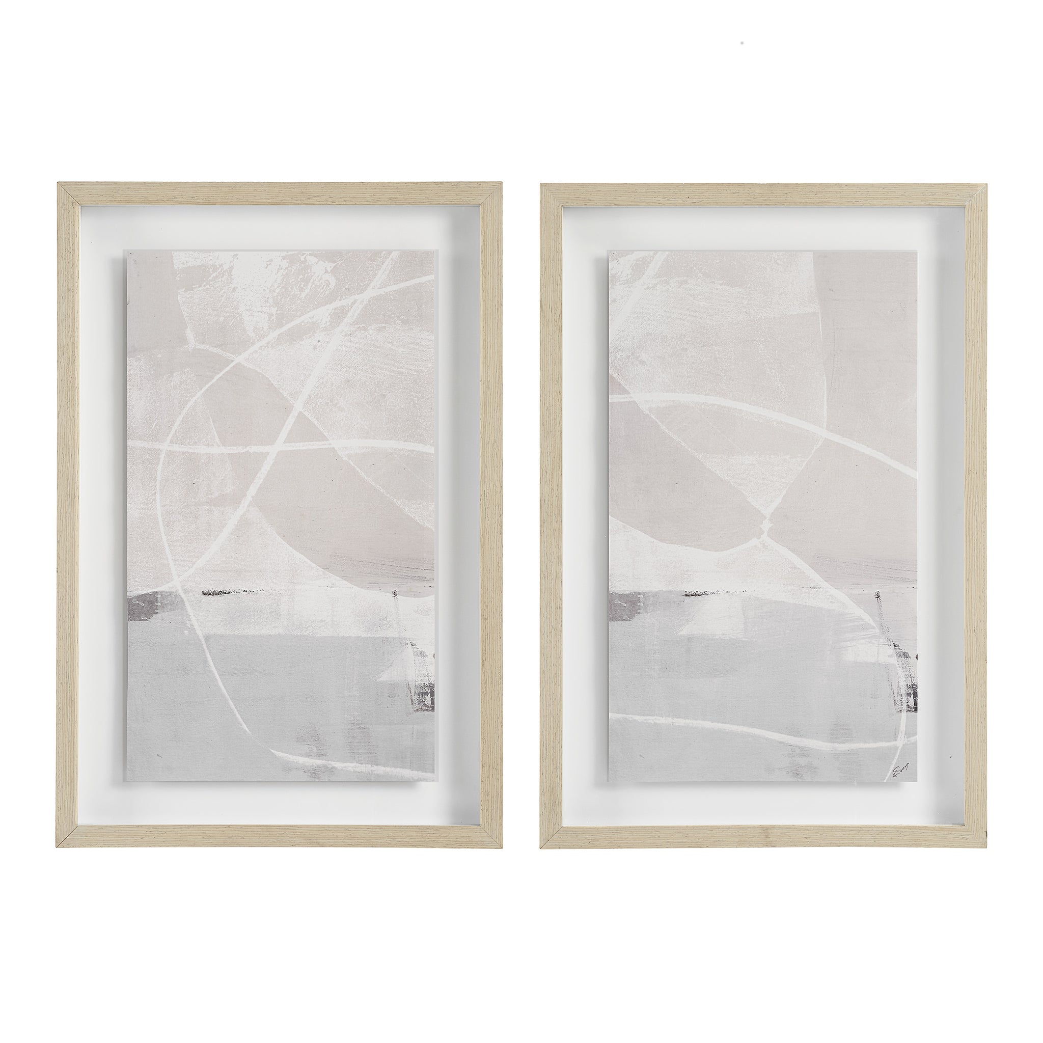 Rovereto Wall Decor featuring two abstract framed artworks in soft beige and gray tones.
