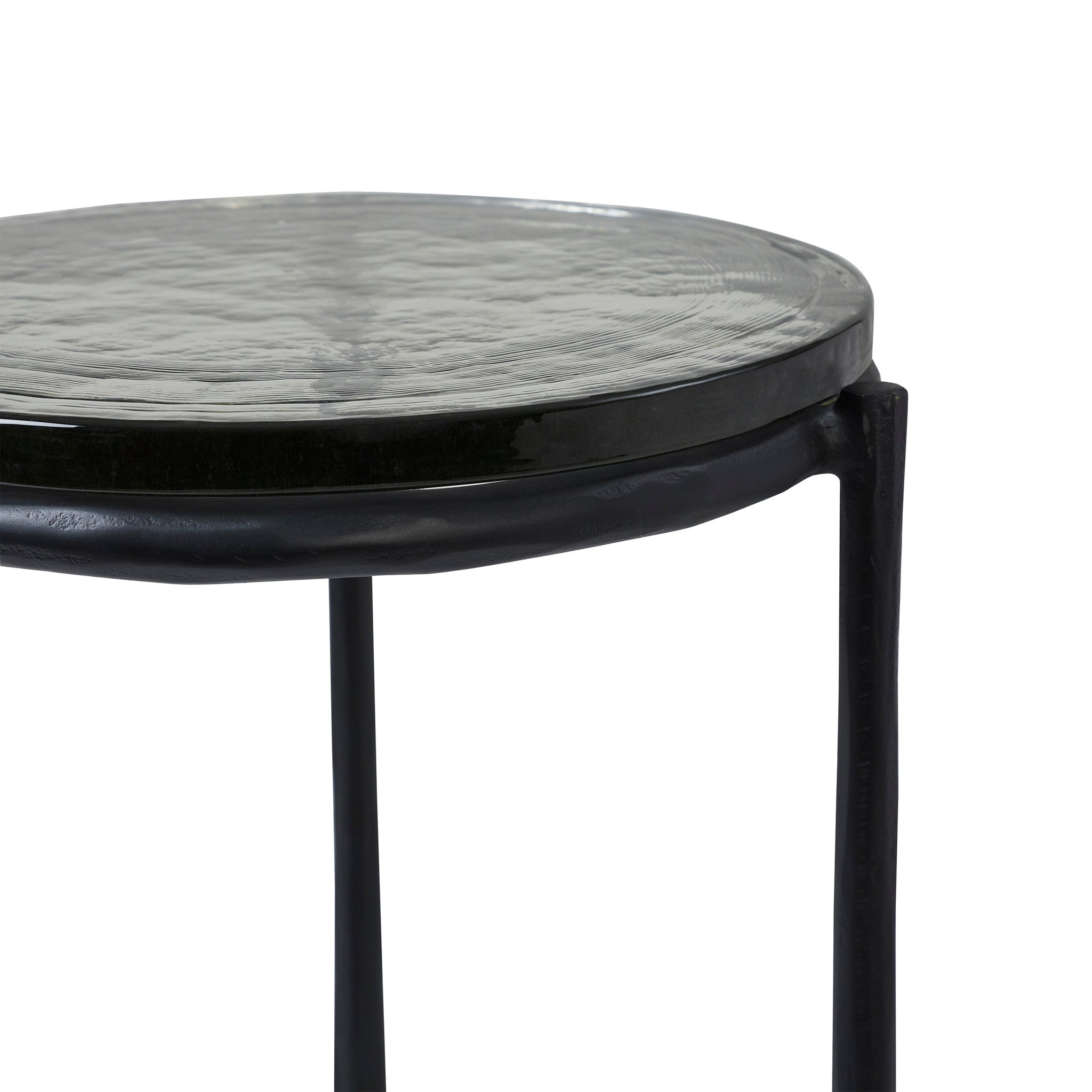 Avila Side Table featuring a close-up of the textured black top and black frame