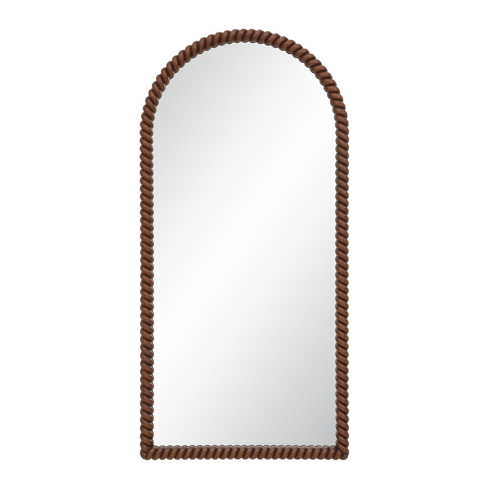 Madiwell mirror with a brown twisted rope frame, arched top, and reflective surface.