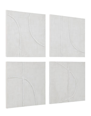 Cellier artwork showcasing four white textured panels with abstract line designs.