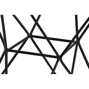SYMMETRY black metal table base featuring a geometric, angular design with intersecting lines and a modern style.