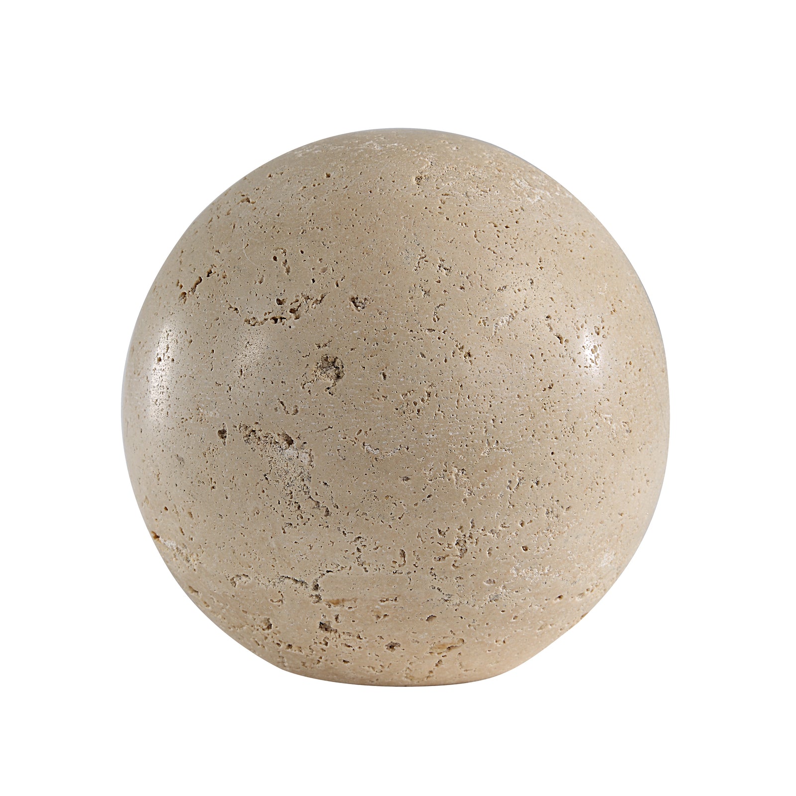 Cereza vase by Renwil, round beige stone vase with a textured surface
