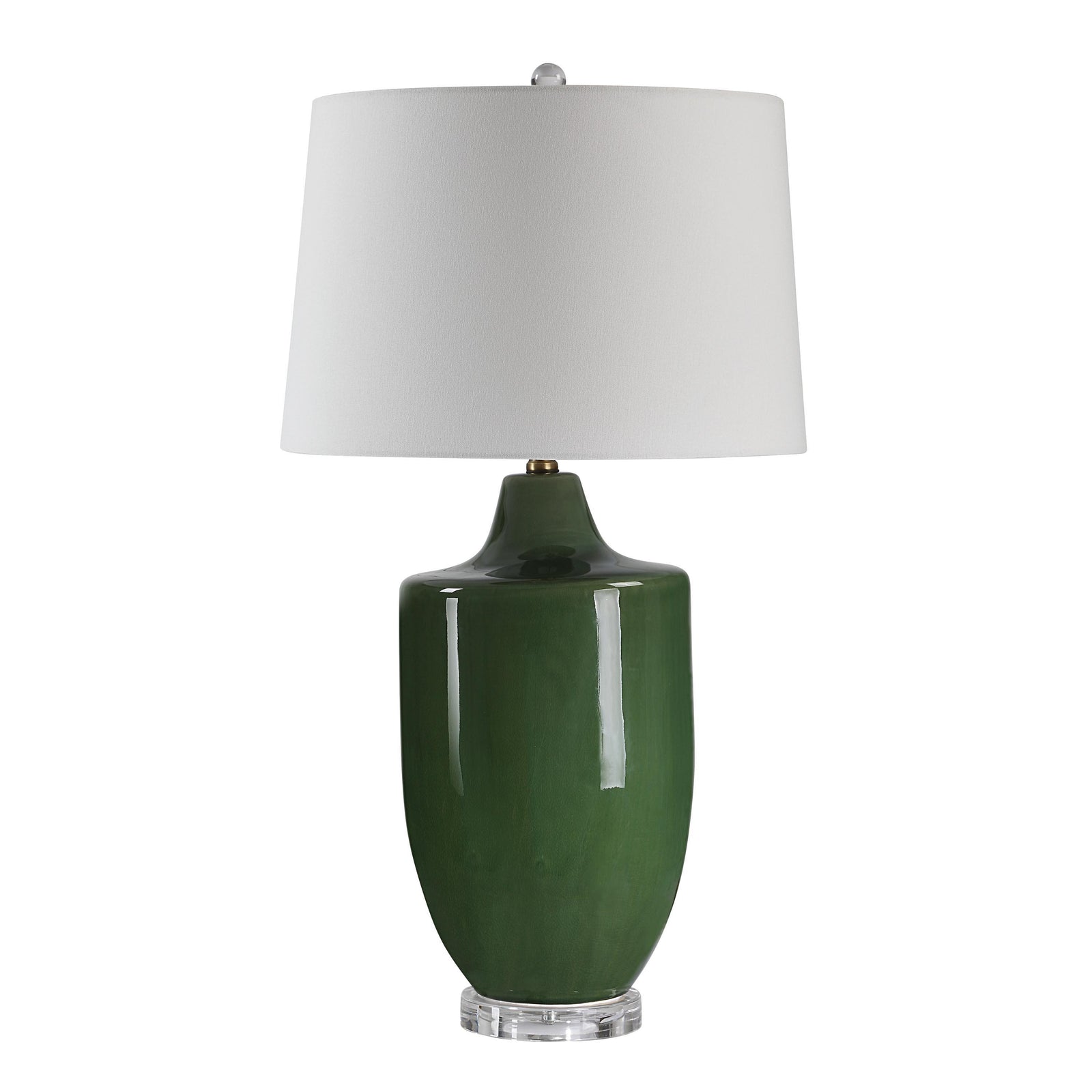 Pesca Table Lamp with green ceramic base and white fabric shade