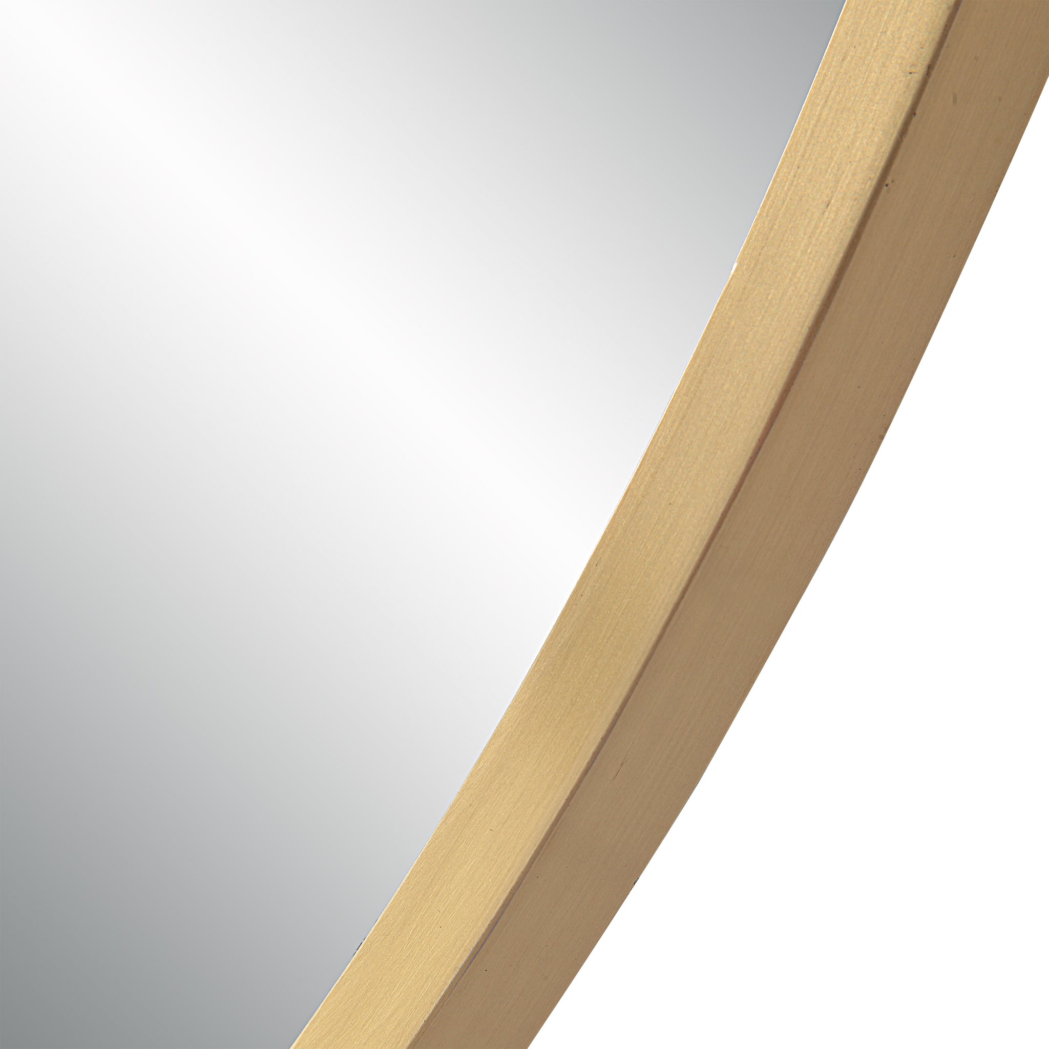Close-up of Jyn mirror by Renwil, highlighting the gold metal frame and reflective surface.