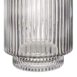 Amiens Indoor Mouth Blown Glass Vase, grey fluted texture with a focus on the base.