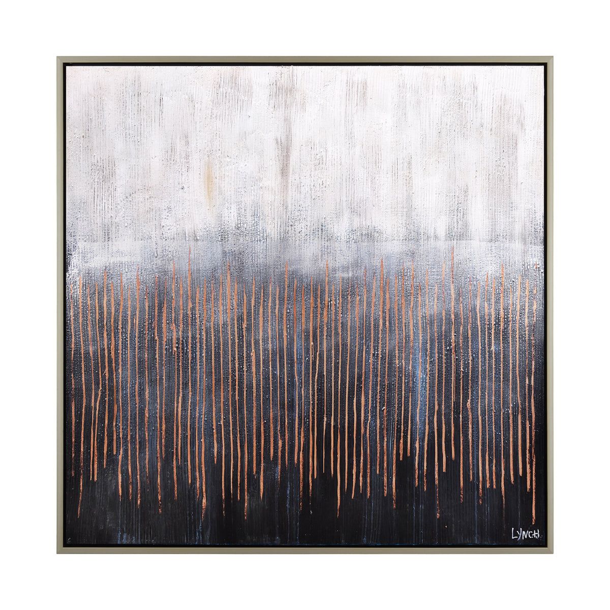 Flynn canvas art featuring abstract design with copper lines on a gray and black background.