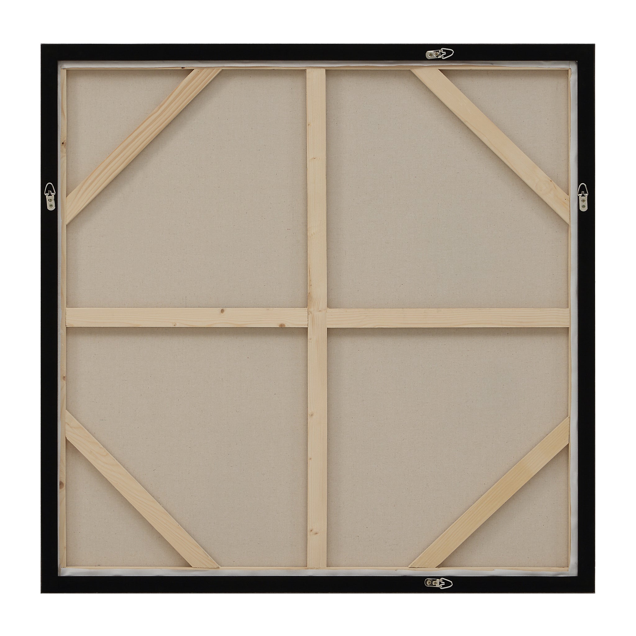 Back view of Clary canvas art showing wooden frame and support structure