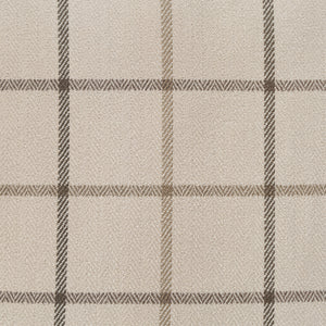 Close-up of Thornhill pillow fabric showing beige and brown plaid design.