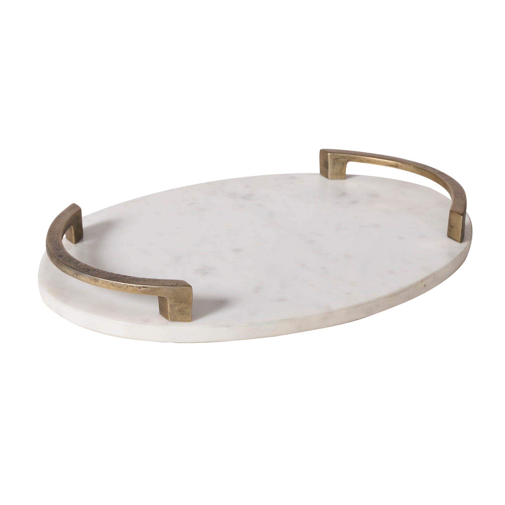 Bianca vase featuring a white marble surface and bronze handles, angled view.