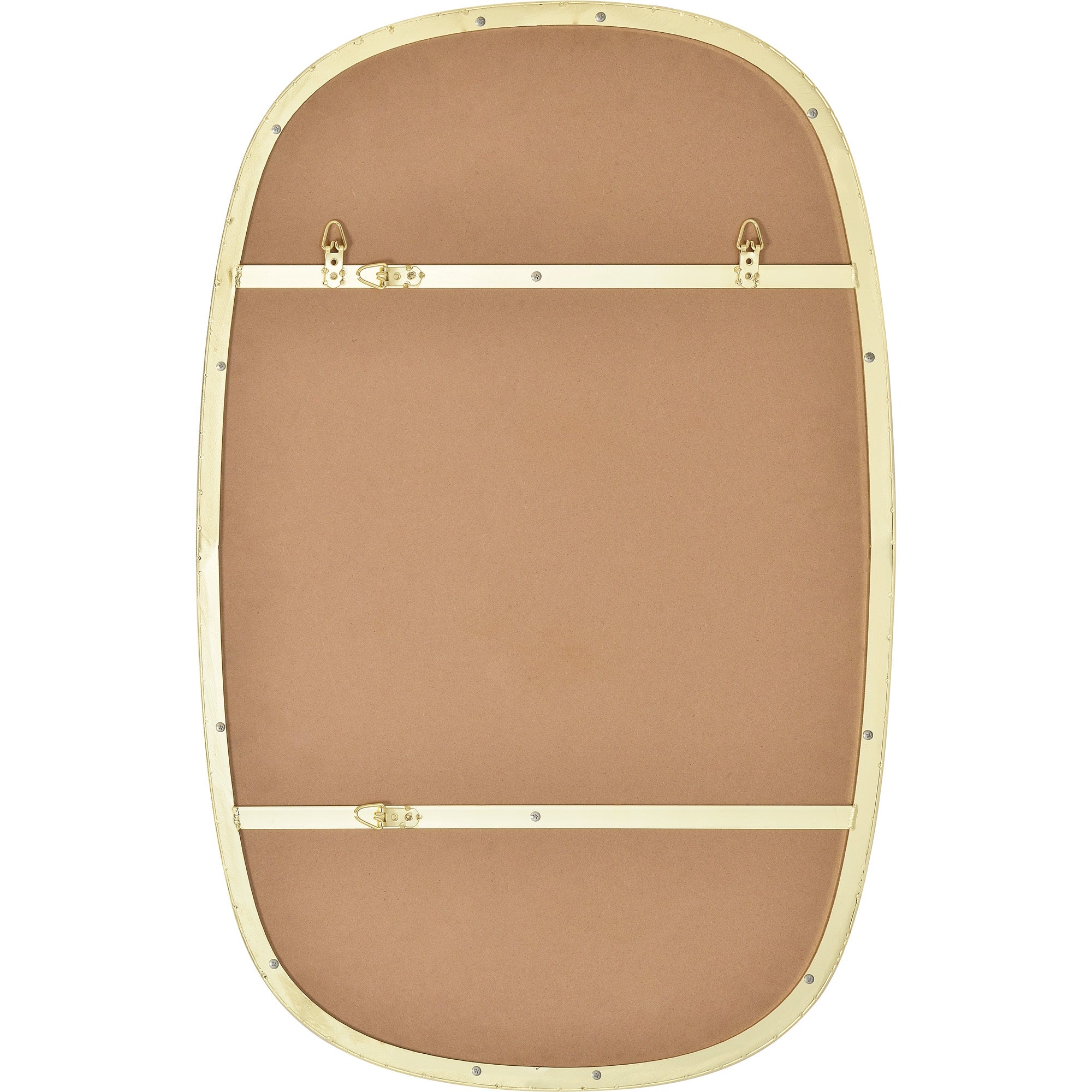 Back view of the Gallegos Wall Mirror, highlighting the mounting hardware and brown backing.