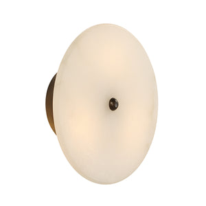 Lorenzo Wall Sconce featuring a round white alabaster shade with a dark bronze accent