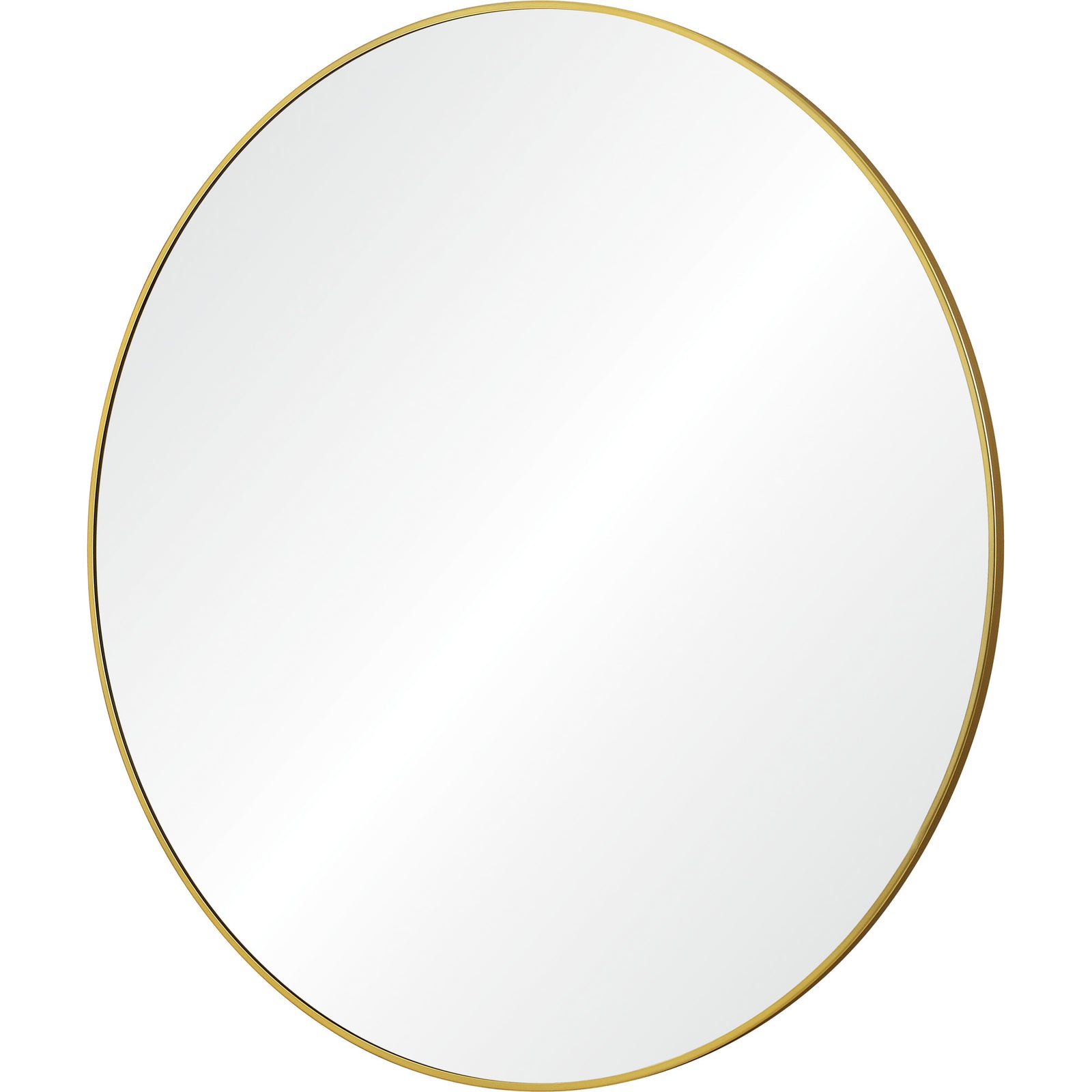 Fragoso Wall Mirror with a round shape and gold metal frame, reflecting light.